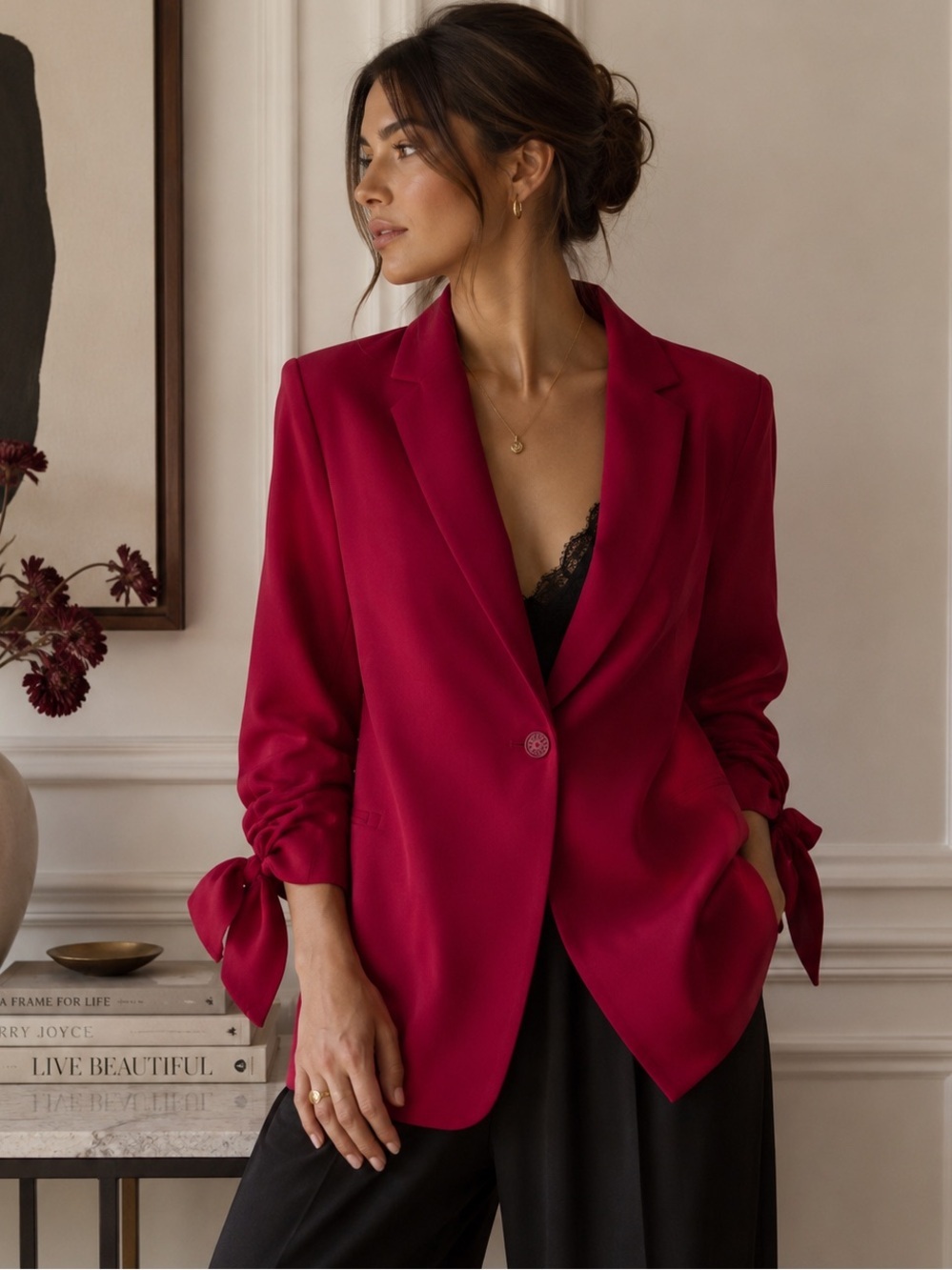 Cartonnier sz 6 Women’s Burgundy Single-Button Blazer Jacket lined great cond